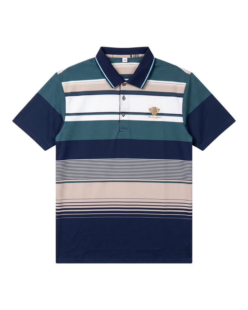 Men's Teal Navy Multi-Stripe Polo Shirt