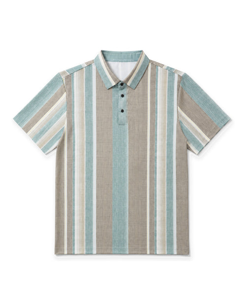 Men's Aqua Taupe Vertical Stripe Polo Shirt