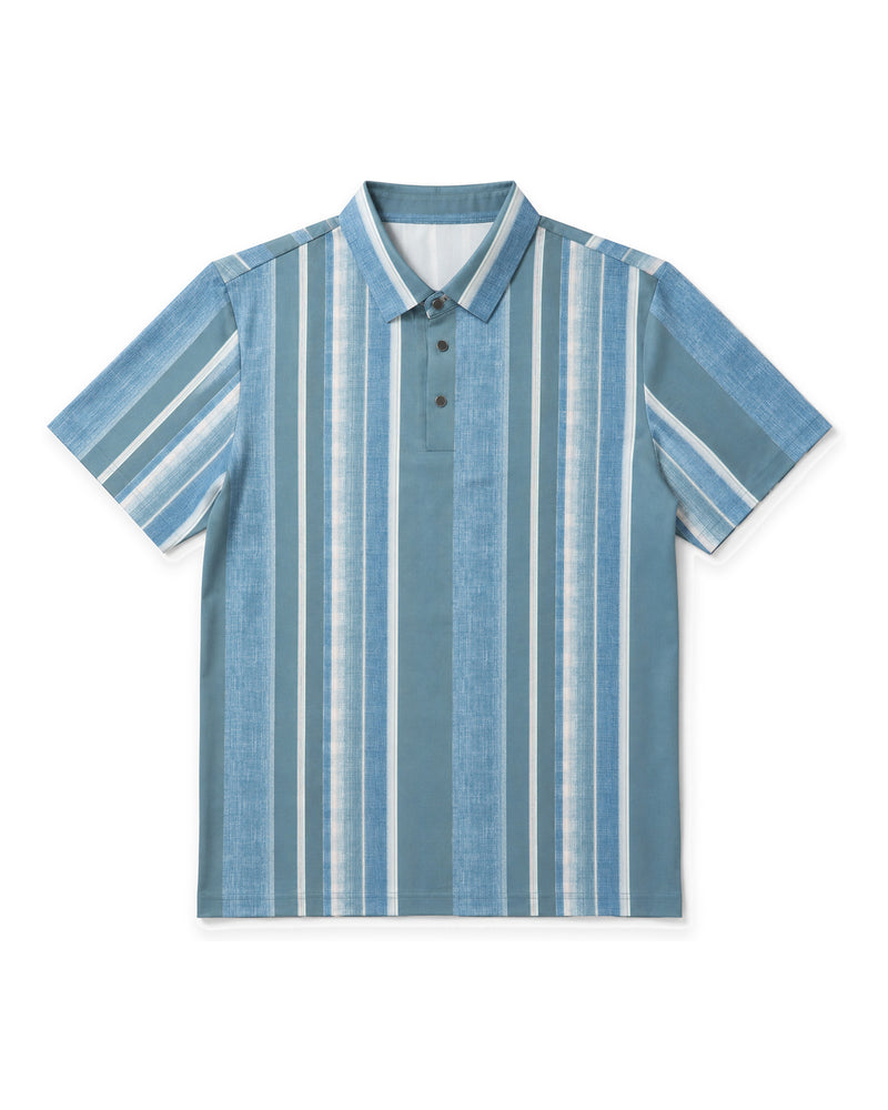 Men's Sky Blue Vertical Stripe Polo Shirt