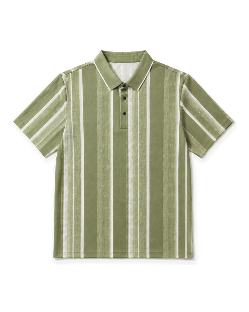 Men's Olive Green Vertical Stripe Polo Shirt
