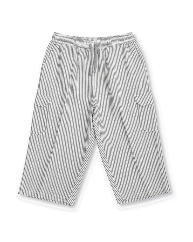 Men's Light Gray Pinstripe Drawstring Cargo Shorts