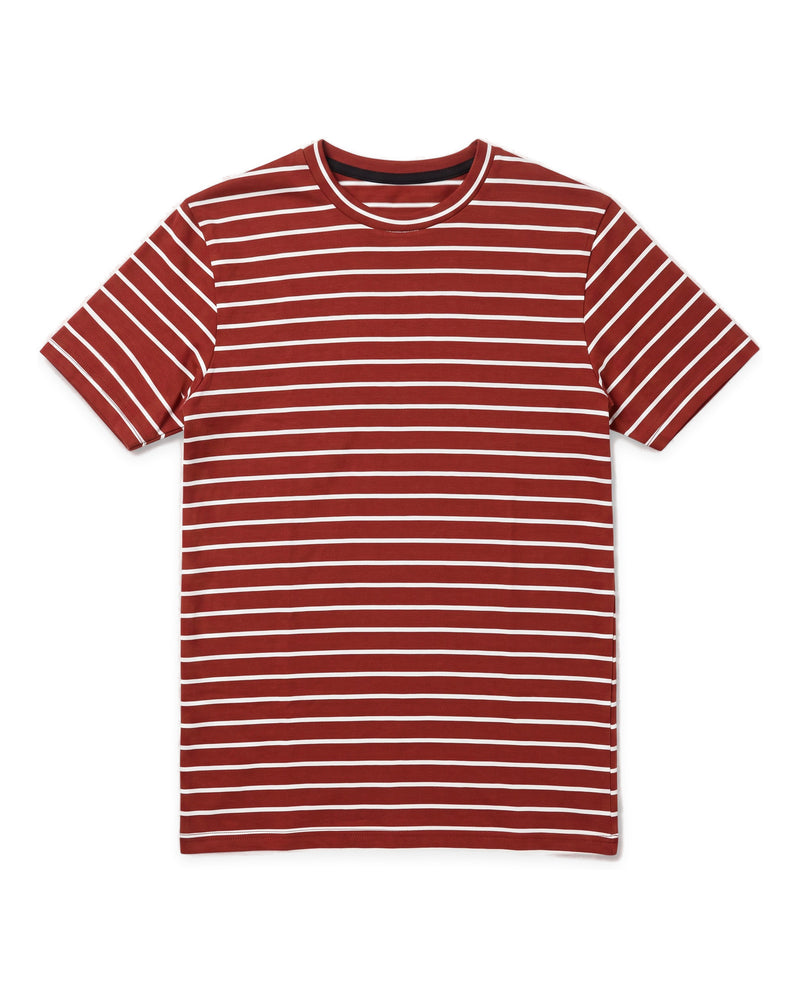 Men's Rust Red and White Striped Round-Neck T-Shirt