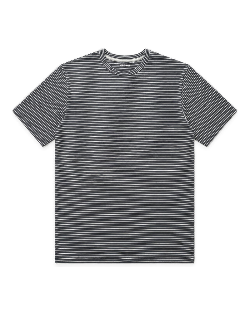 Men's Charcoal and White Micro-Striped Round-Neck T-Shirt