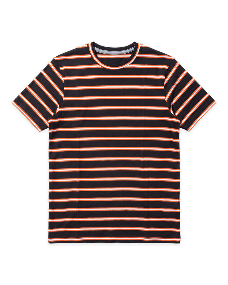Men's Black Orange and White Striped Round-Neck T-Shirt