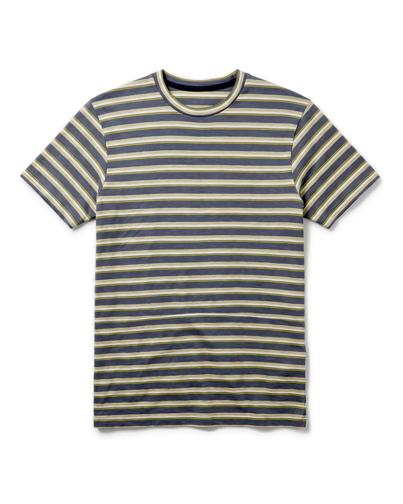 Men's Slate Gray Cream and Mustard Striped Round-Neck T-Shirt