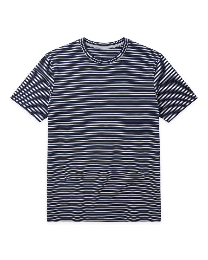 Men's Navy and Light Gray Fine-Striped Round-Neck T-Shirt