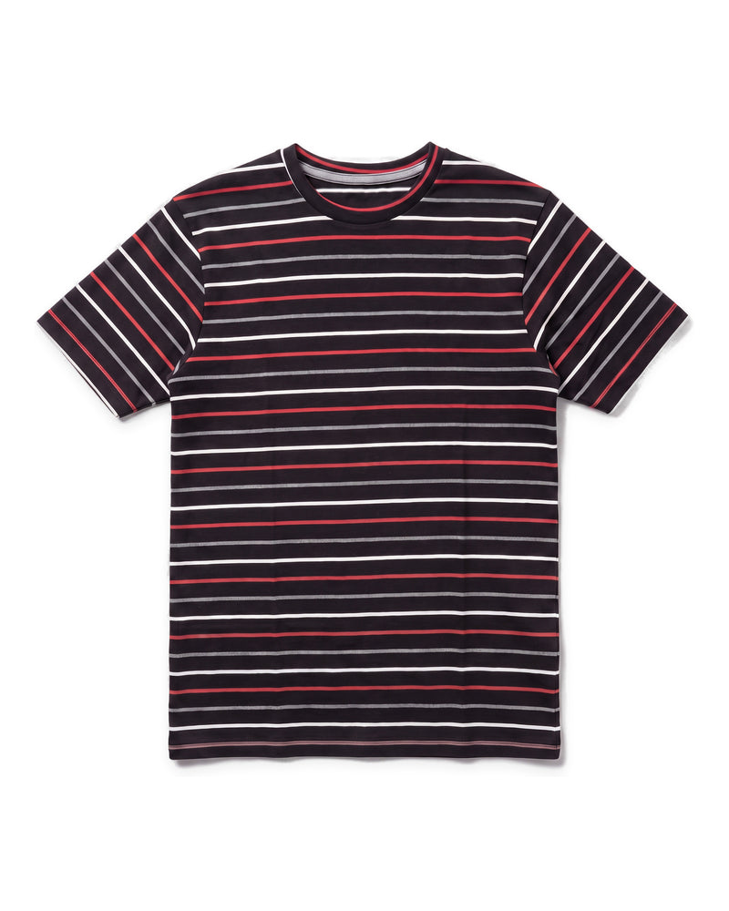 Men's Black Red and White Multi-Striped Round-Neck T-Shirt